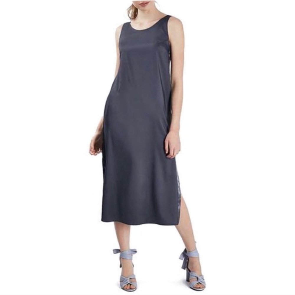 Topshop Gray Satin Slip Midi Dress